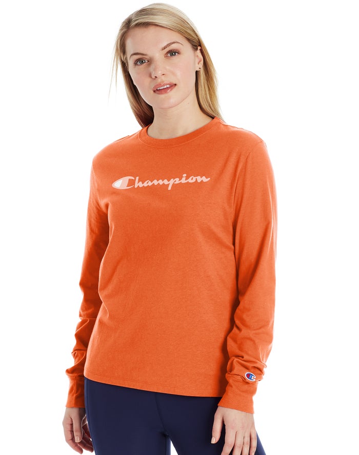 Champion Classic Long-Sleeve Script Logo T-Shirt Dames - Oranje - Belgie 4290KXISZ